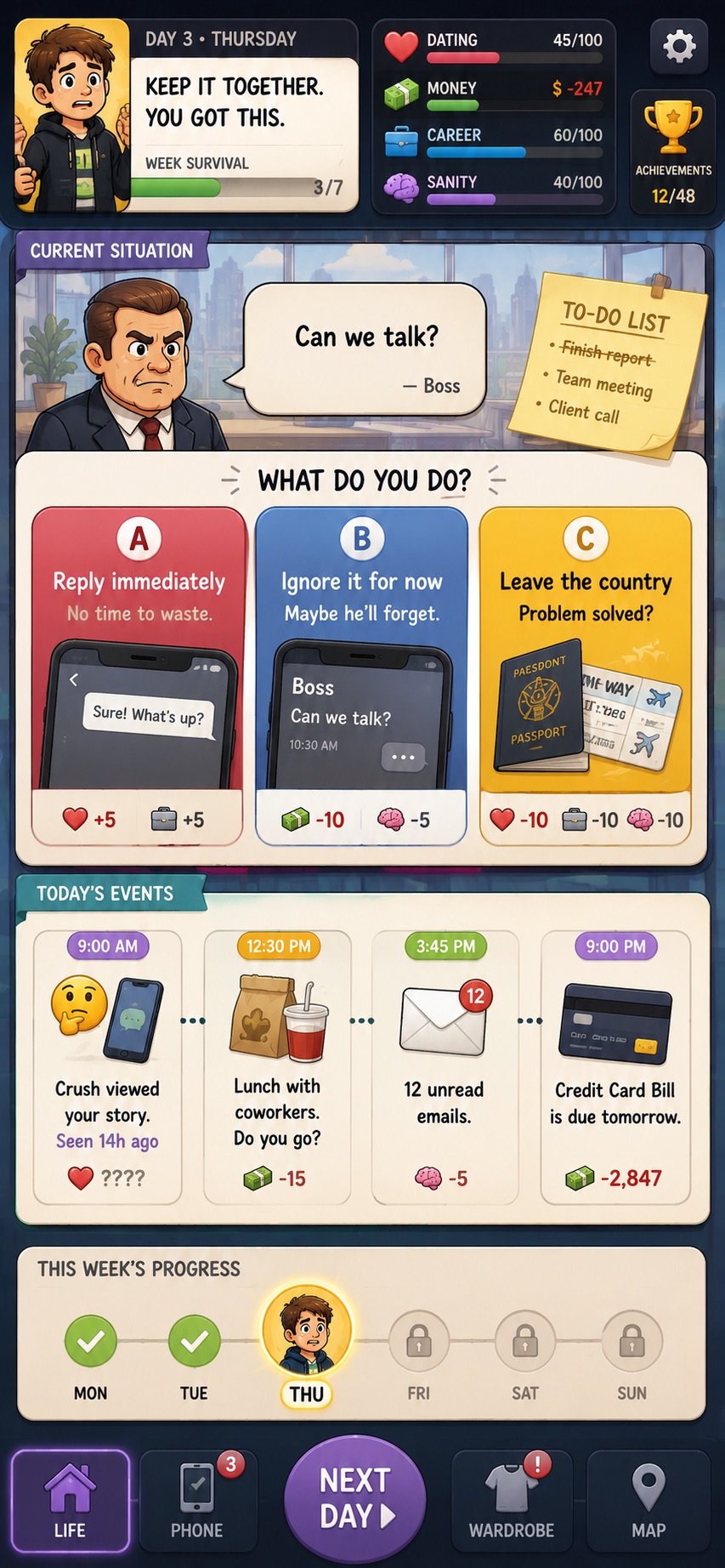 Life: Thursday Edition mobile game concept