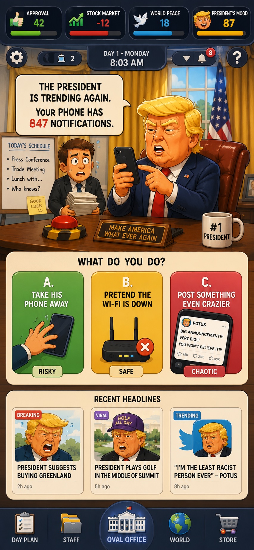 President for a Day mobile game concept